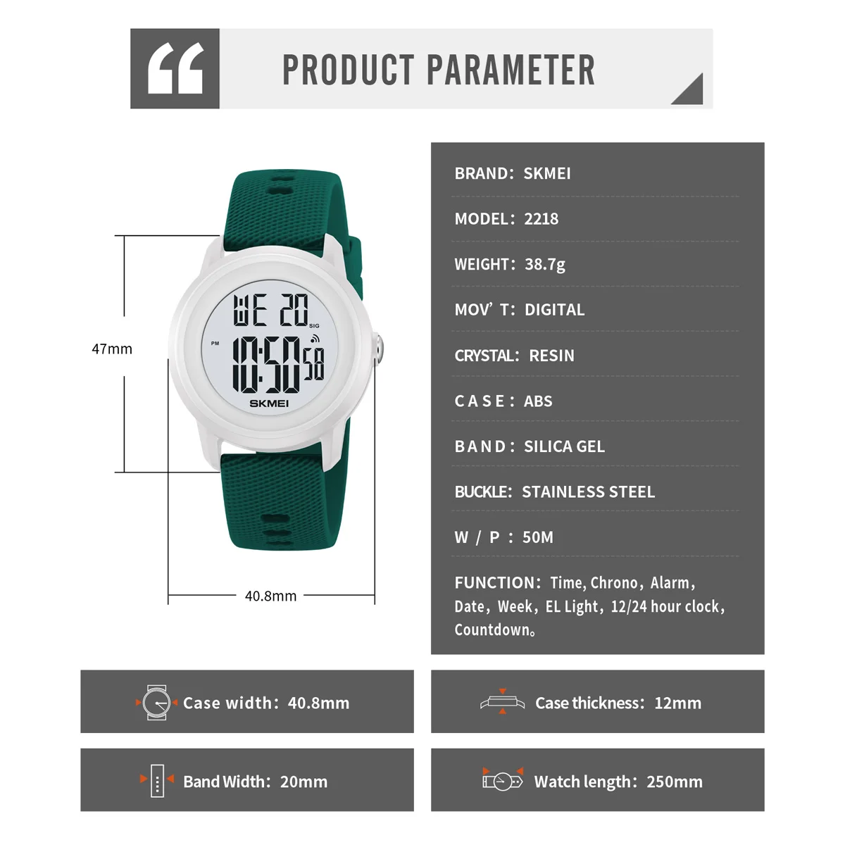 SKMEI 2218 Cool Digital Countdown Sport Watches For Men Women Student 5Bar Waterproof Stopwatch Wristwatch Clock reloj hombre 6