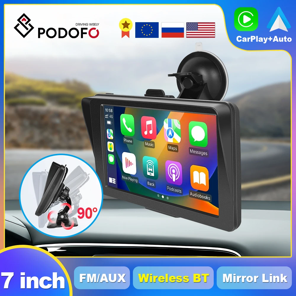 

Автомагнитола Podofo CarPlay Android, мультимедийный видеоплеер, 7-дюймовый портативный сенсорный экран с USB AUX
