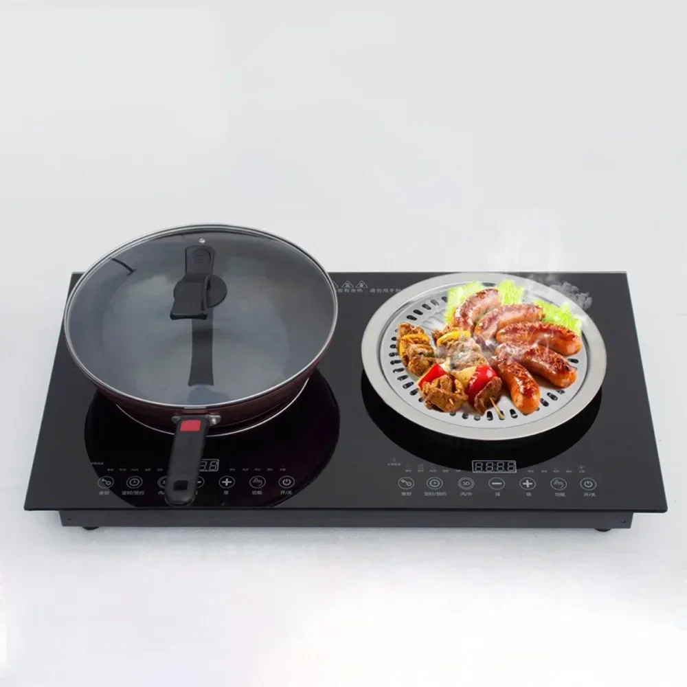 Built-in Panel Cooktop Double-burner Double Stove Embedded Dual Use Electric Cooktop Induction Cooker + Ceramic Cooker 220V