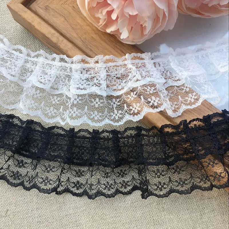 Lace Fabric 4.8CM Wide Embroidery flower Lace fabric trim ribbon DIY sewing applique collar Ruffle craft wedding guipure decor lace fabric