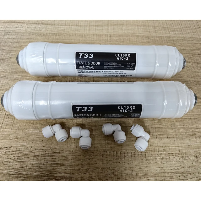 Quick connect 10 Inch T33 with 2pcs fitting Water Purifier INLINE COCONUT Carbon Post  WATER FILTER cartridge  REVERSE OSMOSIS 6