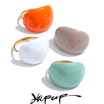 Yhpup Stainless Steel Fashion Joyful Candy Multi-Color Khaki Orange Blue White Enamel Ring Waterproof Adjustable Charm Jewelry 1