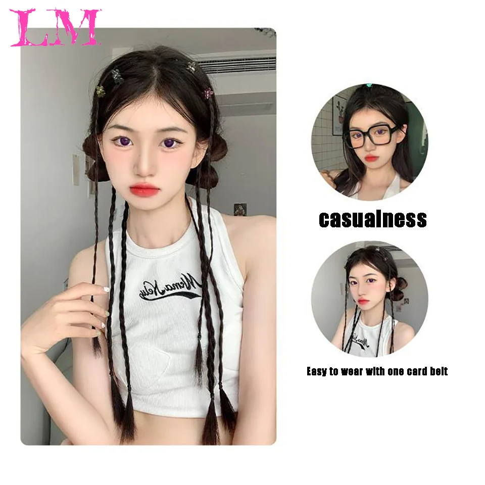 LM 합성 헤어밴드 앞머리 연장 가발, 긴 측면이 없는 여성용 자연스러운 브라운 블랙 헤어피스