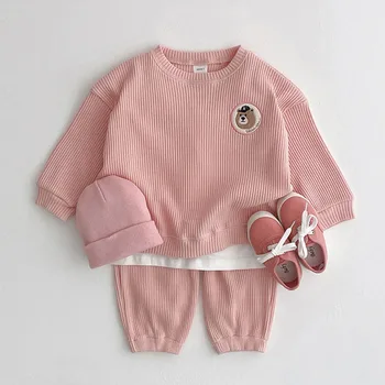 2022 New Autumn Children Knit Suit Girls Cartoon Casual Sports Set Boys Loose Pullover + Pants 2 Pieces 3