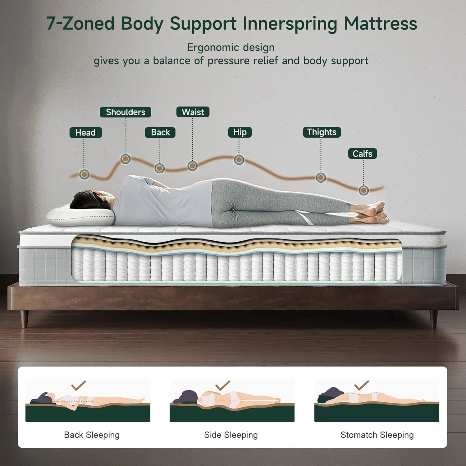 Vesgantti 10 Inch Innerspring Hybrid Mattress, Pressure Relief Mattress in a Box with Breathable Memory Foam, Medium Firm 3