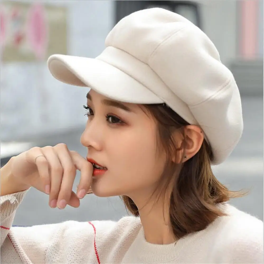 

2023 Autumn Winter Hats for Women Solid Plain Octagonal Newsboy Cap Men Ladies Casual Wool Hat Winter Beret Women Painter Caps