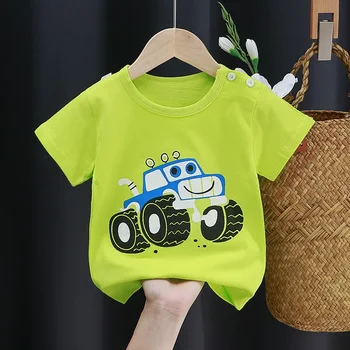 Summer Cartoon T-shirt for Kids 2025 Animal Printing Dinosaur Cat Design Boys Girls Striped Tops Tees Baby Clothes 2
