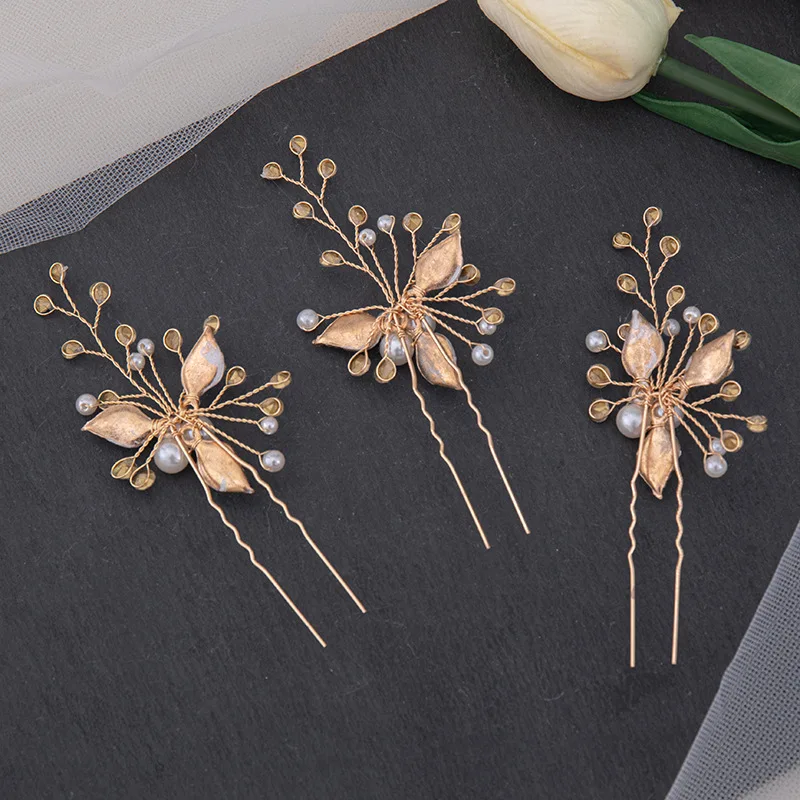 Floralbride Handmade Vintage Pearls Rhinestones Crystals Flower Leaf Wedding Hair Pin Bridal Hair Stickers Hair Accessories
