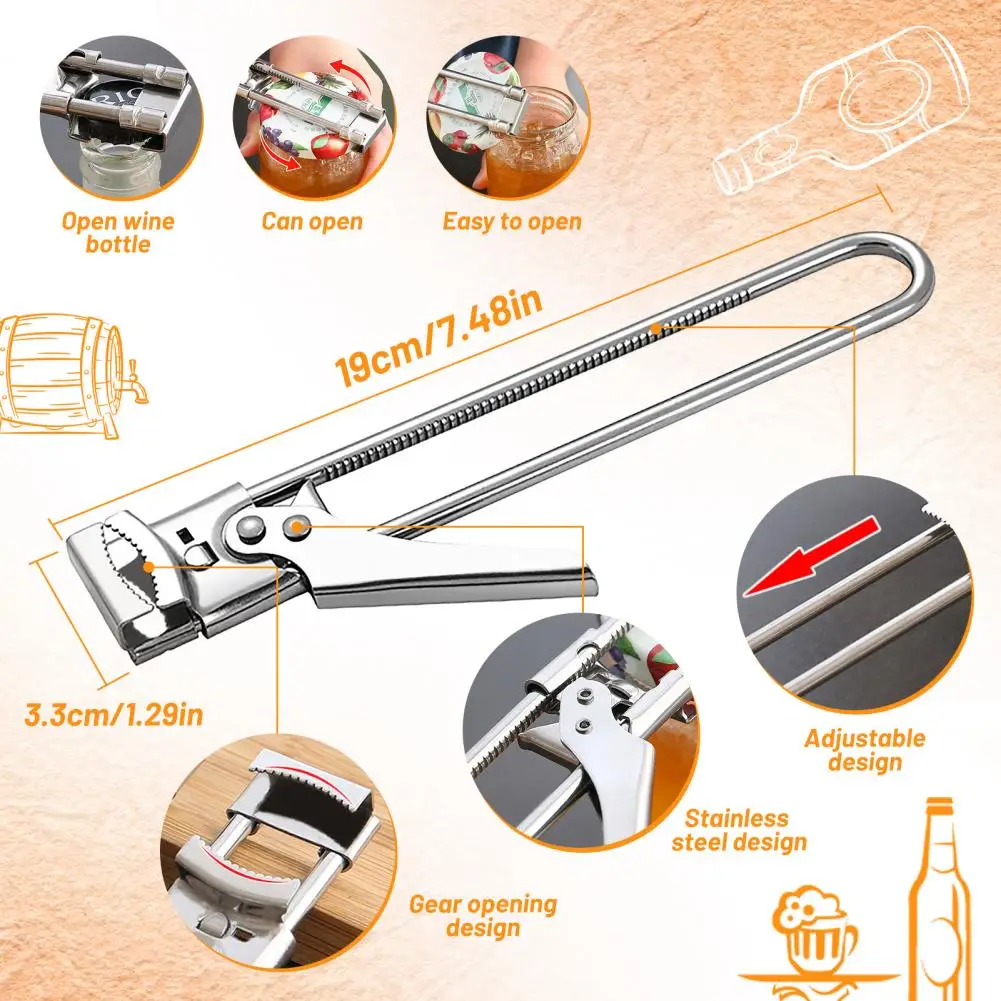 Manual Adjustable Universal High Strength Stainless Steel Can Opener Jam Jar Opener Can Lid Tool
