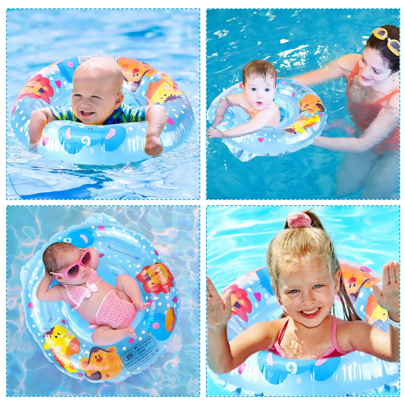 Baby Swimming Pool Rings Seat Cute Inflatable Swim Ring Float Seat Swim Circle with Dual Handle for Baby Toddlers Pool Bathtub