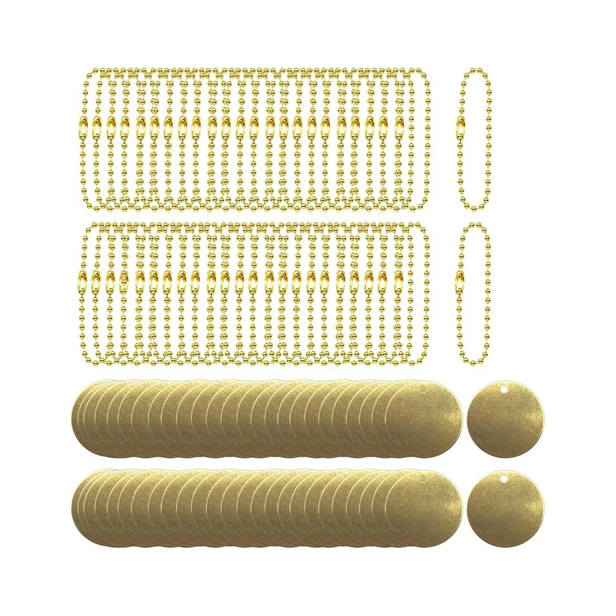 

50Pcs 1Inch Brass Valve Tags Stamping Blank with Hole 2.4mm Ball Chains for Pipe Valves,Equipment,Tool Keys Labeling