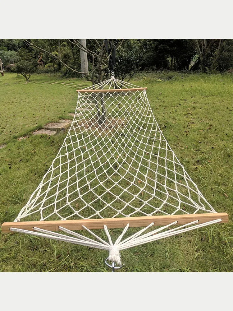 

Outdoor Solid Wood Hammock Stick Lattice Double Cotton Thread Indoor Wooden Stick Net Pocket Cotton String Hanging Hammock Swing