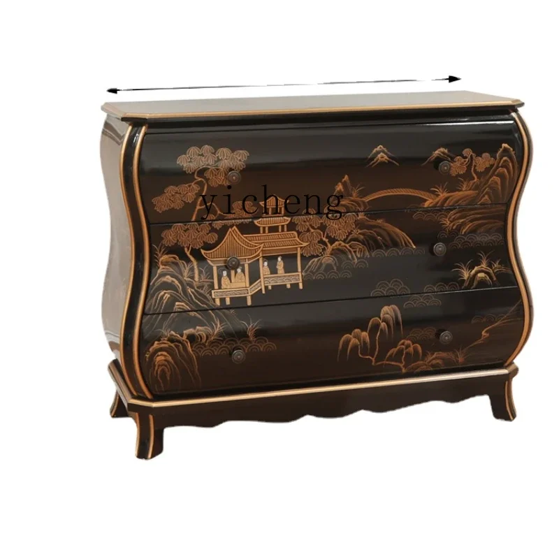 

ZC New Chinese Style Hallway Storage Cabinet Decorative Cabinet Living Room Painted Door Solid Wood Hall Cabinet Locker