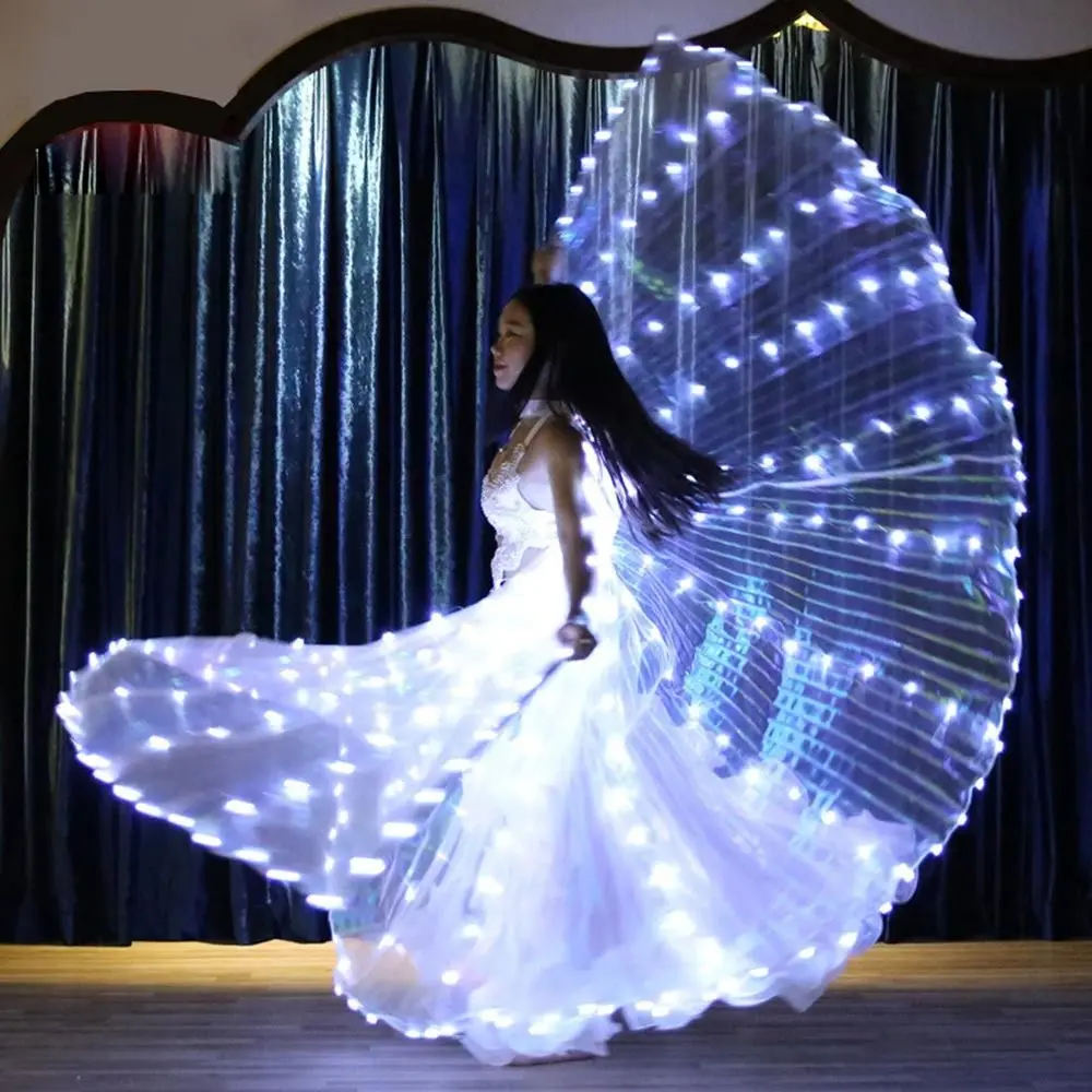 

Fluorescent Shows Butterfly Party Luminous LED Wings Belly Dance Wings Performance Costume With Telescopic Sticks