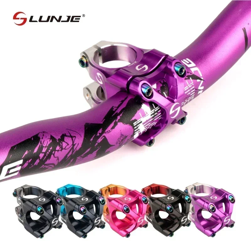 

LUNJE Bicycle Handlebar Stem Mtb Power Short Mountain Bike Bridge 31.8 Pipe Two color Gradient Stem Cycling Stem Riser Table