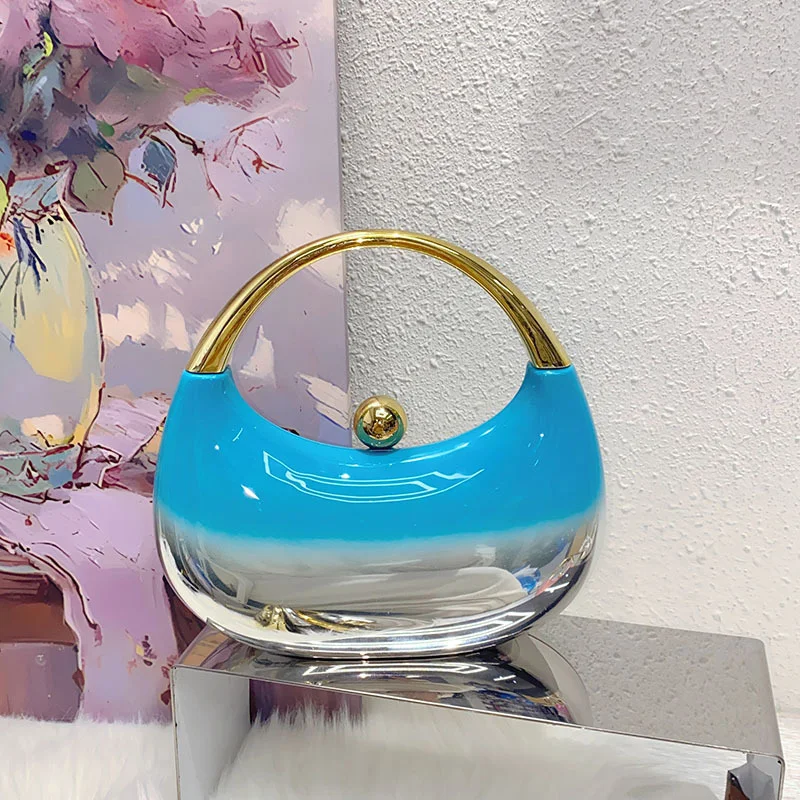 Shiny Handbag New Personality Fashion Brand Design Shell Acrylic Material Creative Moon Gradient Color Lipstick Change Party Bag 2