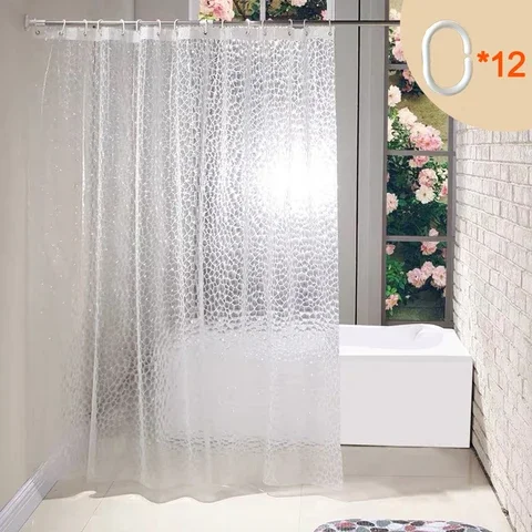 

Transparent Shower Curtain PEVA 3D Waterproof Bathroom Shower Curtain with Hooks Mildew Proof Large Wide Door Bath Curtains