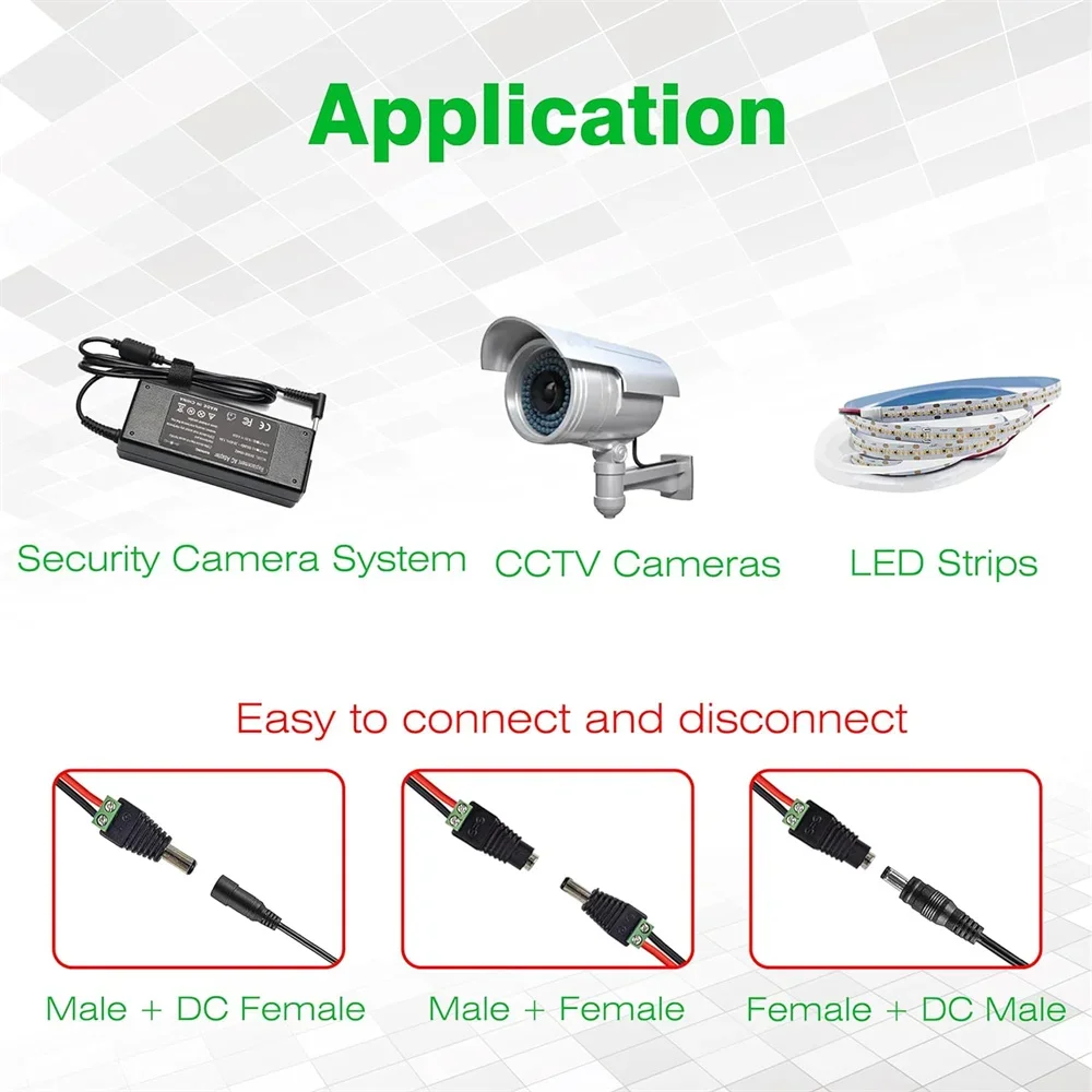 Male and Female Welding-Free DC Plug 5 Pairs 5.5*2.1mm Female Head Green Terminal Monitoring Power Plug Push-But