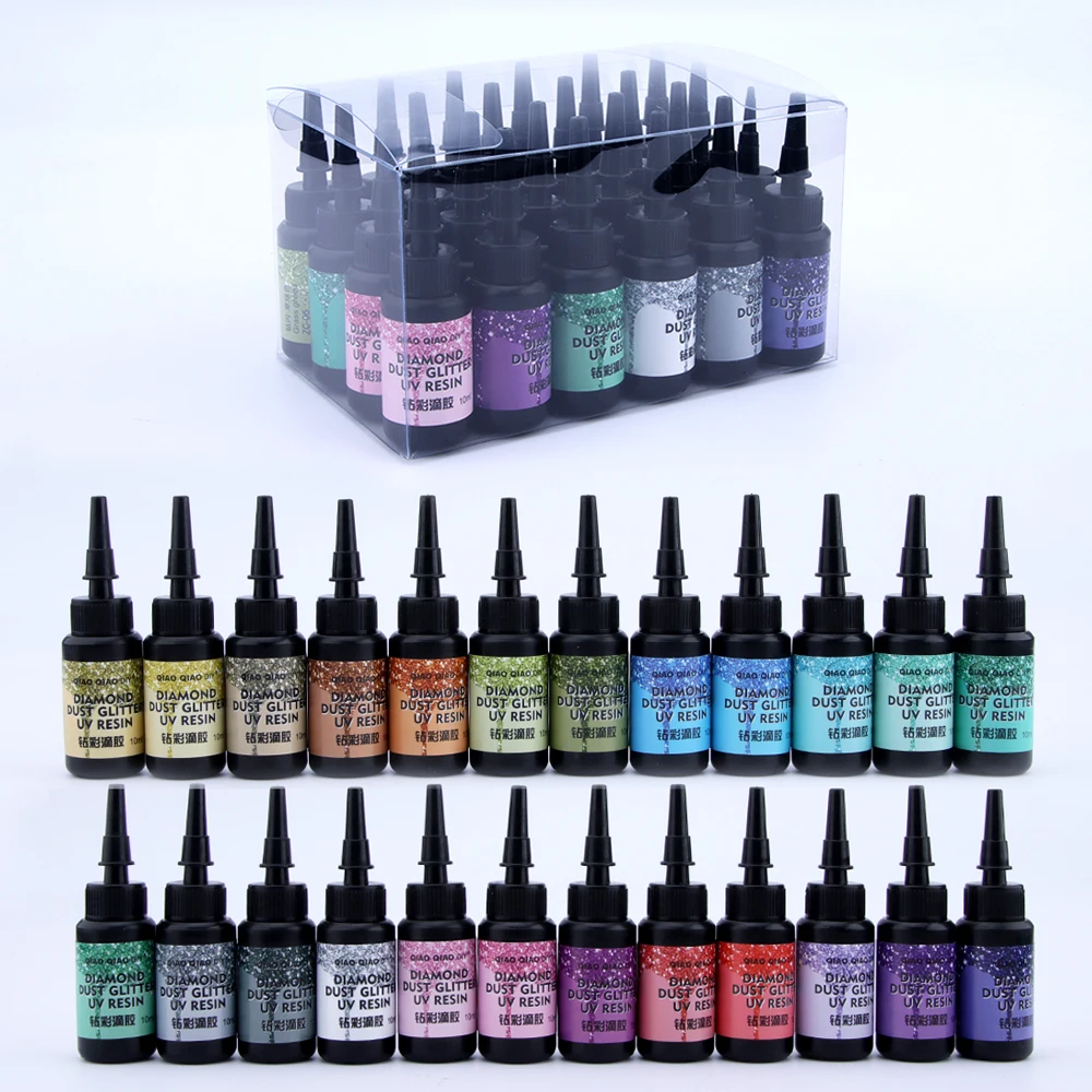 12/24pcs Set 10ml UV Resin Glue Pearlescent Epoxy Resin UV Glue Pigment