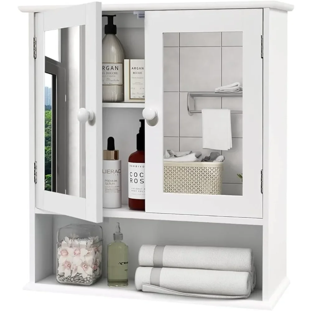 

LISM Medicine Cabinet, Medicine Cabinets for Bathroom with Mirror 2 Doors 3 Open Shelf, Bathroom Cabinet Wall Mounted Wooden