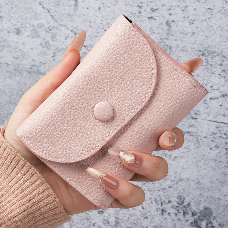 Premium Litchi Pattern Mini Wallet - Soft Leather Card Holder and Money Clip with Coin Purse