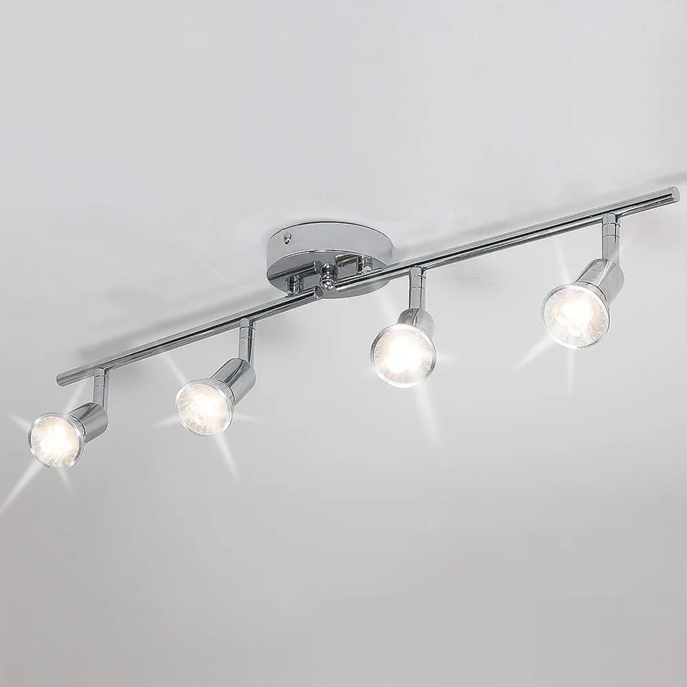 Modern 4-Light Track Lighting Kit Flush Mount Ceiling Light Fixture LED Ceiling Spot Lights with Chrome Rotatable Light Head