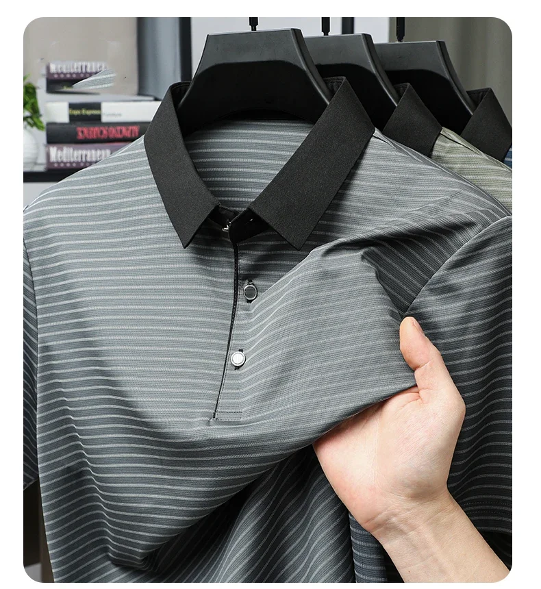 BROWON Brand 2025 Summer Man's Branded Polo Shirt Thin Striped Design Short Sleeve Retro Style Office Work Polo Shirt for Man 17 S8e7200878b0b471eba2e12c3a7b01314a