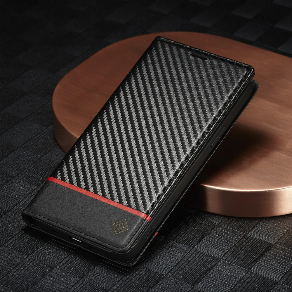 Sleek Carbon Fiber PU Leather Wallet Phone Case with Card Slot and Flip Cover