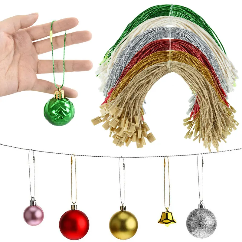 

100pcs 20cm Tag Ropes Christmas Ornaments Hanger String Ribbon Hook Precut With Snaps Locking For Xmas Ornament Hanging Decor