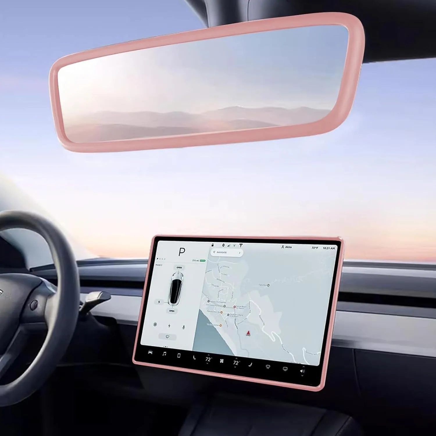 Protector Trim Frame Screen Edge Frame Rearview Mirror Cover 2PCS for Tesla Model 3 Y-Highland Car Interior Accessories