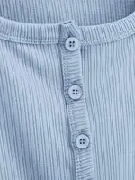Haut côtelé à manches courtes pour femme, bouton à travers 6