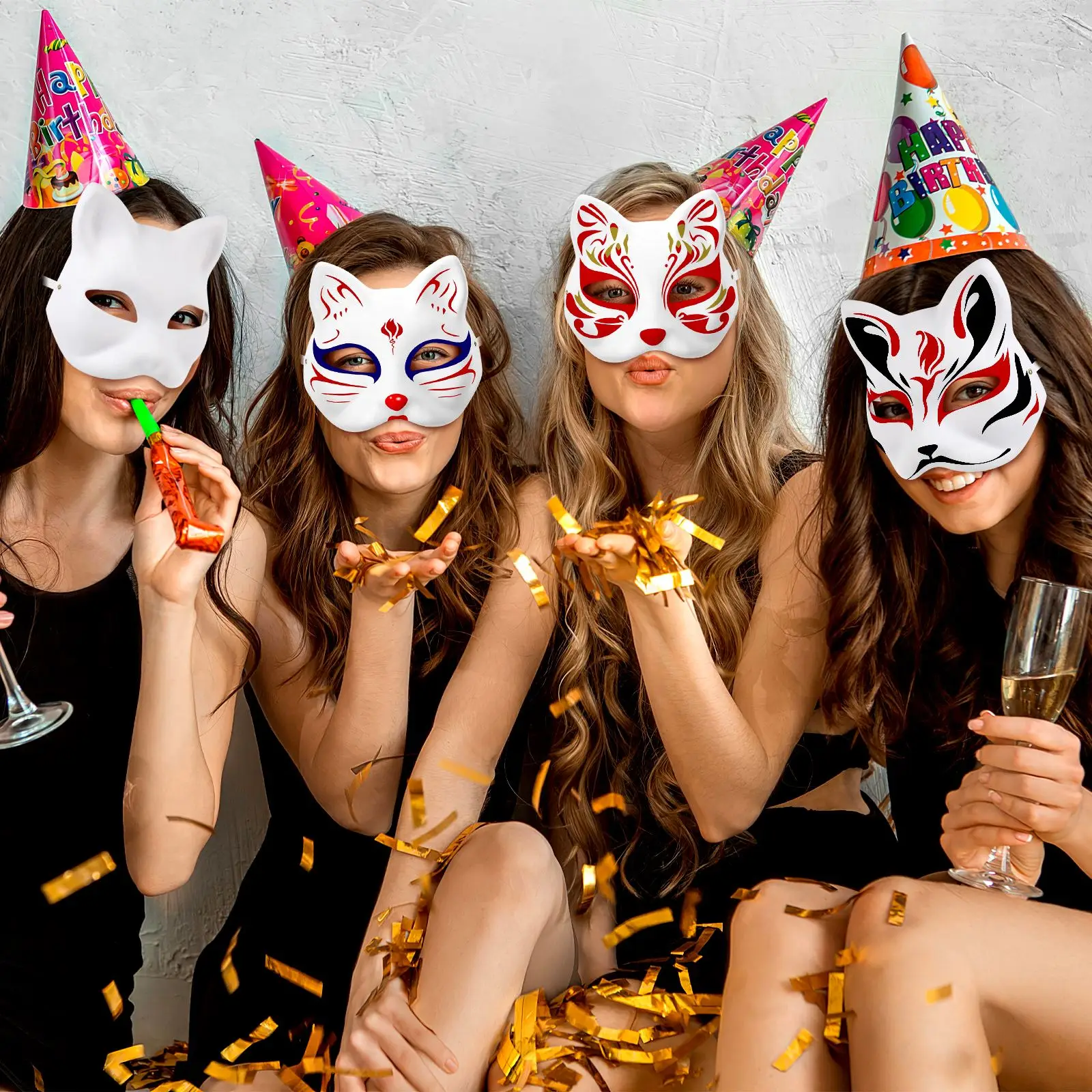 STOBOK 10 Maschere Bianche Di Carta Fai Da Te – Mezza Faccia A Gatto, Da Colorare, Per Feste Cosplay E Carnevale Bambini - 2