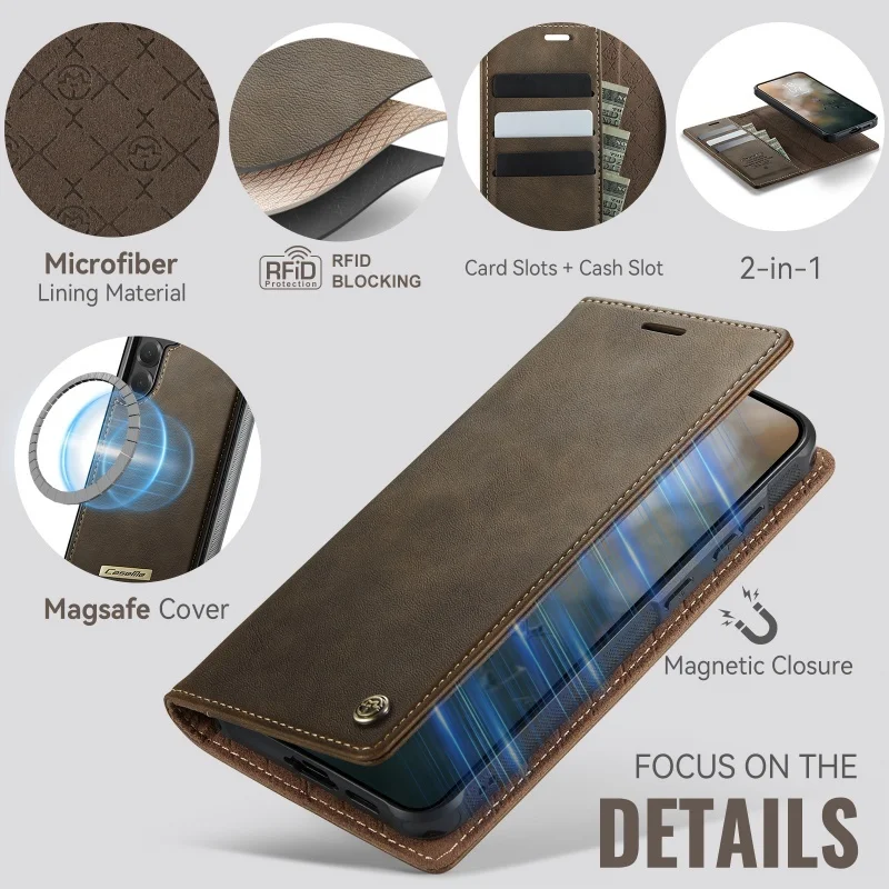 Magnetic Wireless Charging Leather Wallet Phone Case Cover