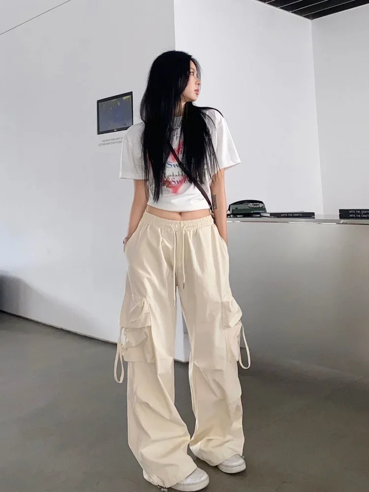Y2K Street Wear Cargo Pants for Women Korean Harajuku Fashion Work Trousers Solid Wide Leg Straight Casual Pant Spring Autumn