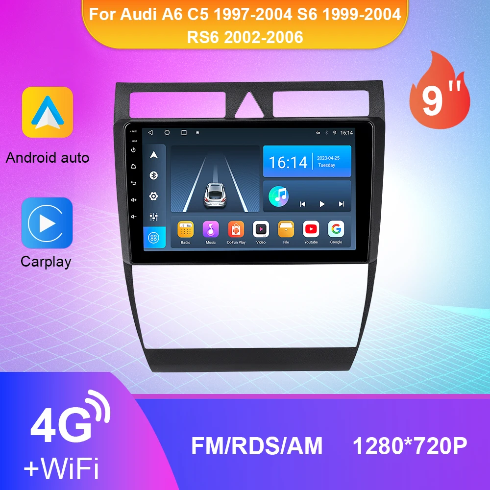 

2 Din Carplay Android Auto Car Radio For Audi A6 C5 1997-2004 S6 1999-2004 RS6 2002-2006 Multimedia Player Auto GPS DVD 9 Inch