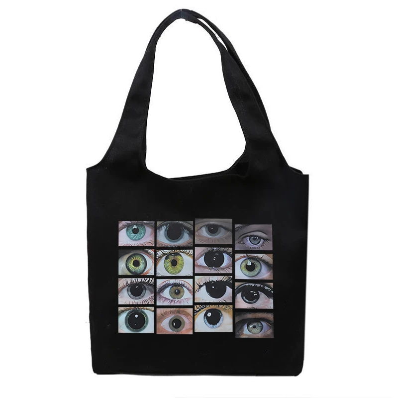 High street new big capacity Urban shoulder bag punk shopper bag Gothic eye print canvas bag Vintage fashion teenage school bag- 
