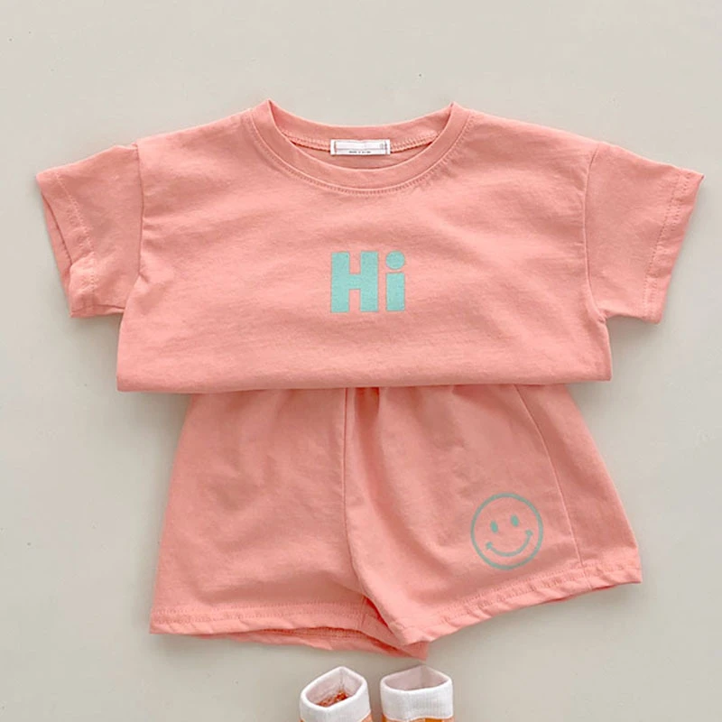 Baby Clothing Set for girl Baby Clothes Girls Candy Color Cotton Casual Short Sleeve Suit Boys Baby Letters Smiley Print T-Shirt Shorts Casual Suit baby clothes in sets	