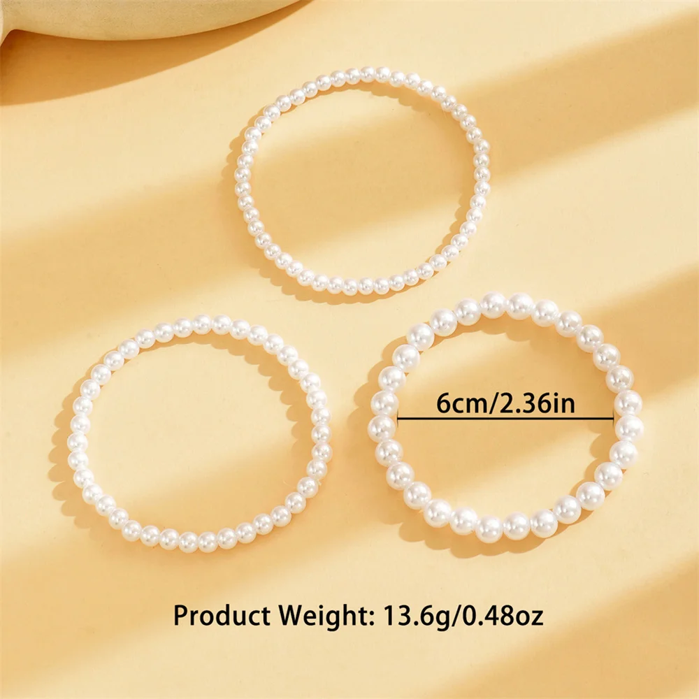 3pcs/Set Simulated Pearl White Beads Anklets For Women Versatile Foot Chain Ankle Bracelet Boho Beach Jewelry Summer Accessories