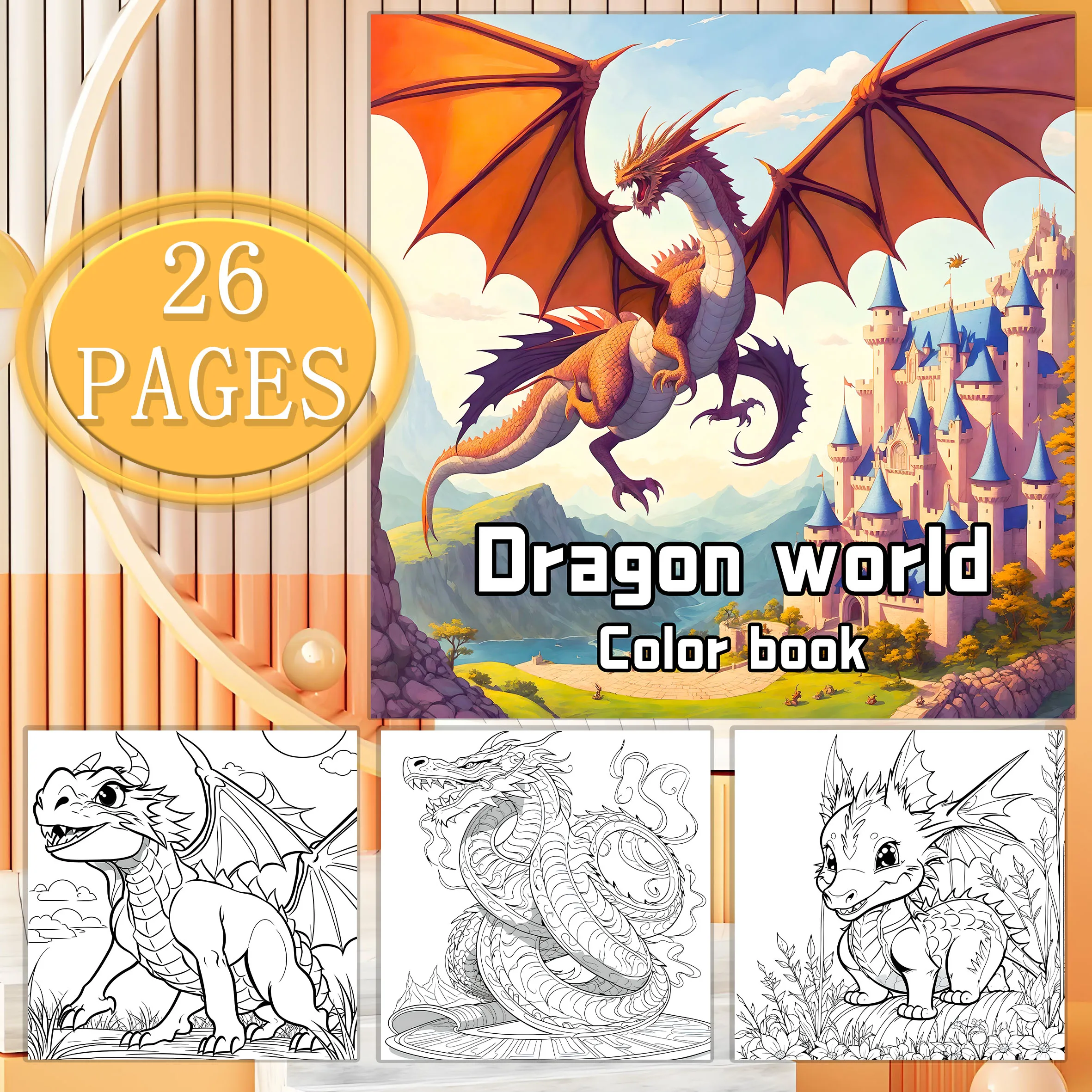 1 pc Cozy Family Dragon World Coloring Book 26 Sheets Relax & Soothing Designs Perfect Gift for Kids Adults 3