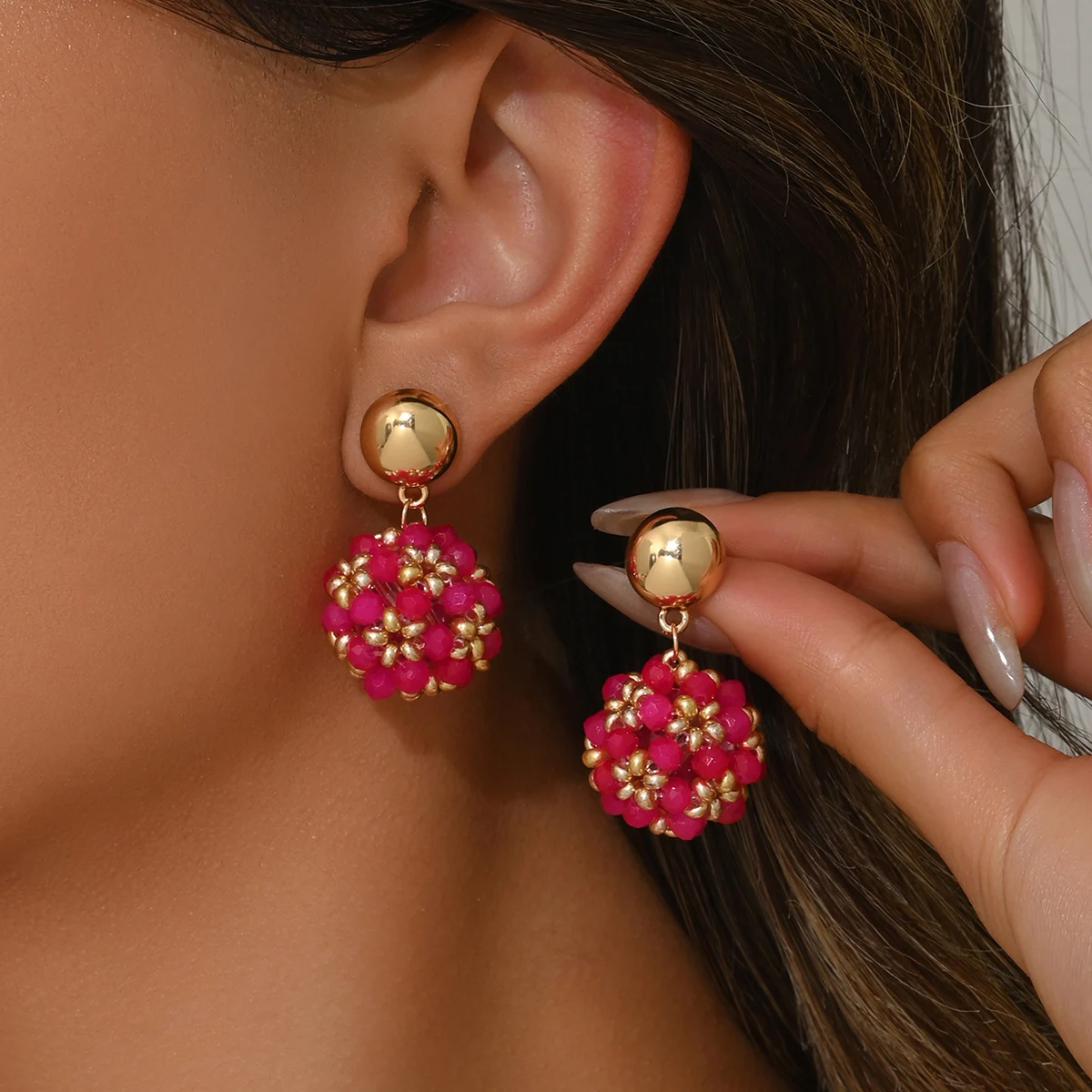 Boho Exquisite Ball Crystal Beads Drop Earrings for Women Girls Summer Handmade Geomotric Beaded Earrings Fashion Jewelry Gifts