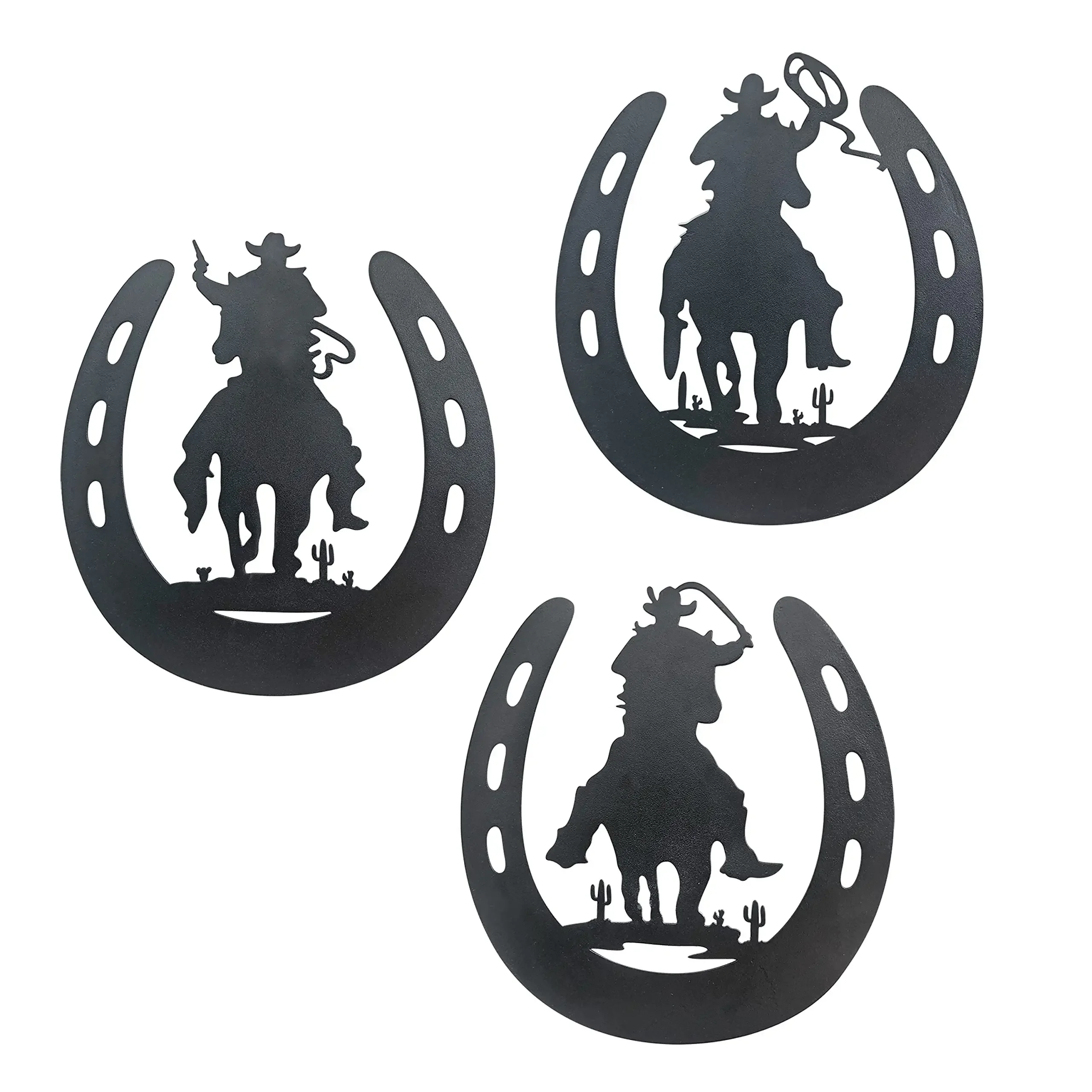 

Horseshoe Metal Wall Art Decor With Cowboy, Western Rustic Style Horse Shoes Decoration Hanging for Living Room Country Decor