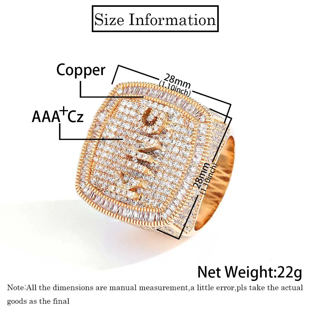 Hip Hop Personalised Custom Name Ring Bling CZ Stone Square Shape Letter Rings for Women Men