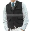 Lapel Men's Herringbone Farbic Men's Suits Vest Casual Business Men's Vest Single Breasted With Real Pocket For Groomsemen 3