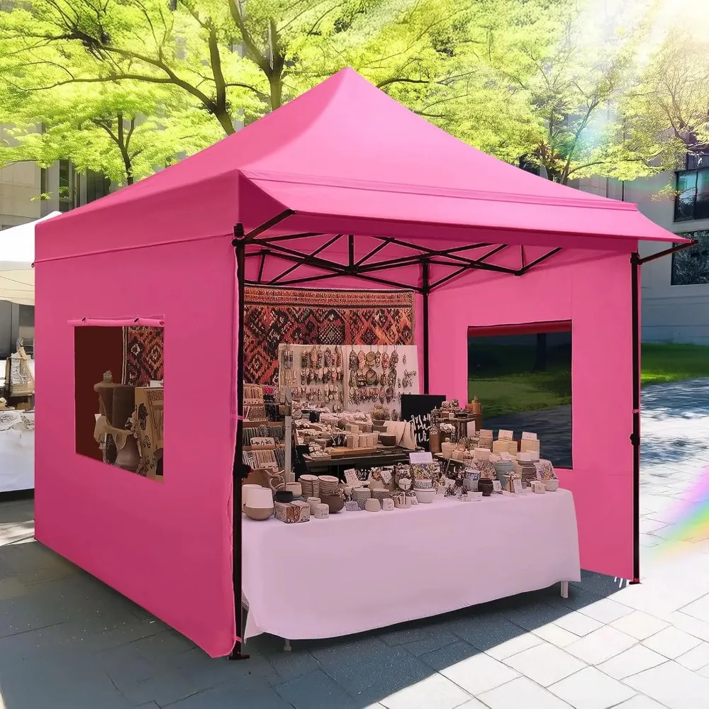 10x10 Heavy Duty Pop Up Canopy 3 Removable Sidewalls Commercial Shelter Wheeled Bag Outdoor Party Market 600D PU UPF50+, Custom 1