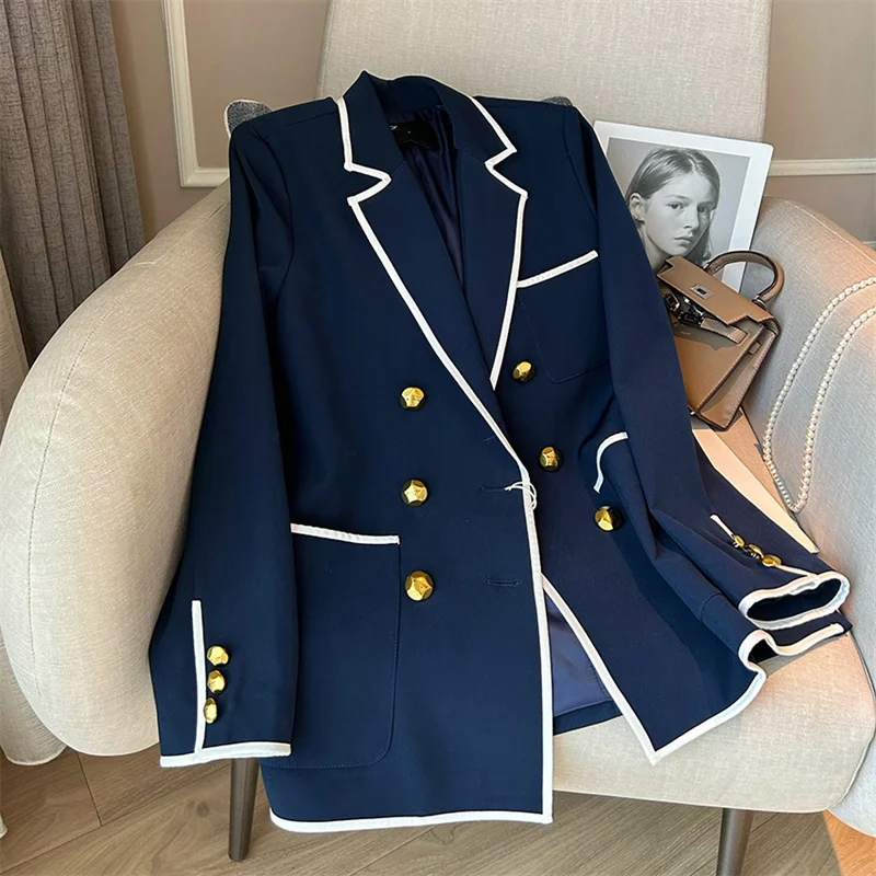 

2023 New Spring Autumn Loose Blazer Jackets For Women Clothing Ladies Top Color Contrast Edging Blazers Suit Coats AC751