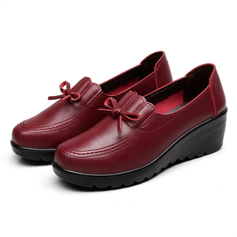 Autumn new fashion slip on women high heels shoes Woman Wedges Leather Single Casual Shoes Comfortable Women Pumps 35-41