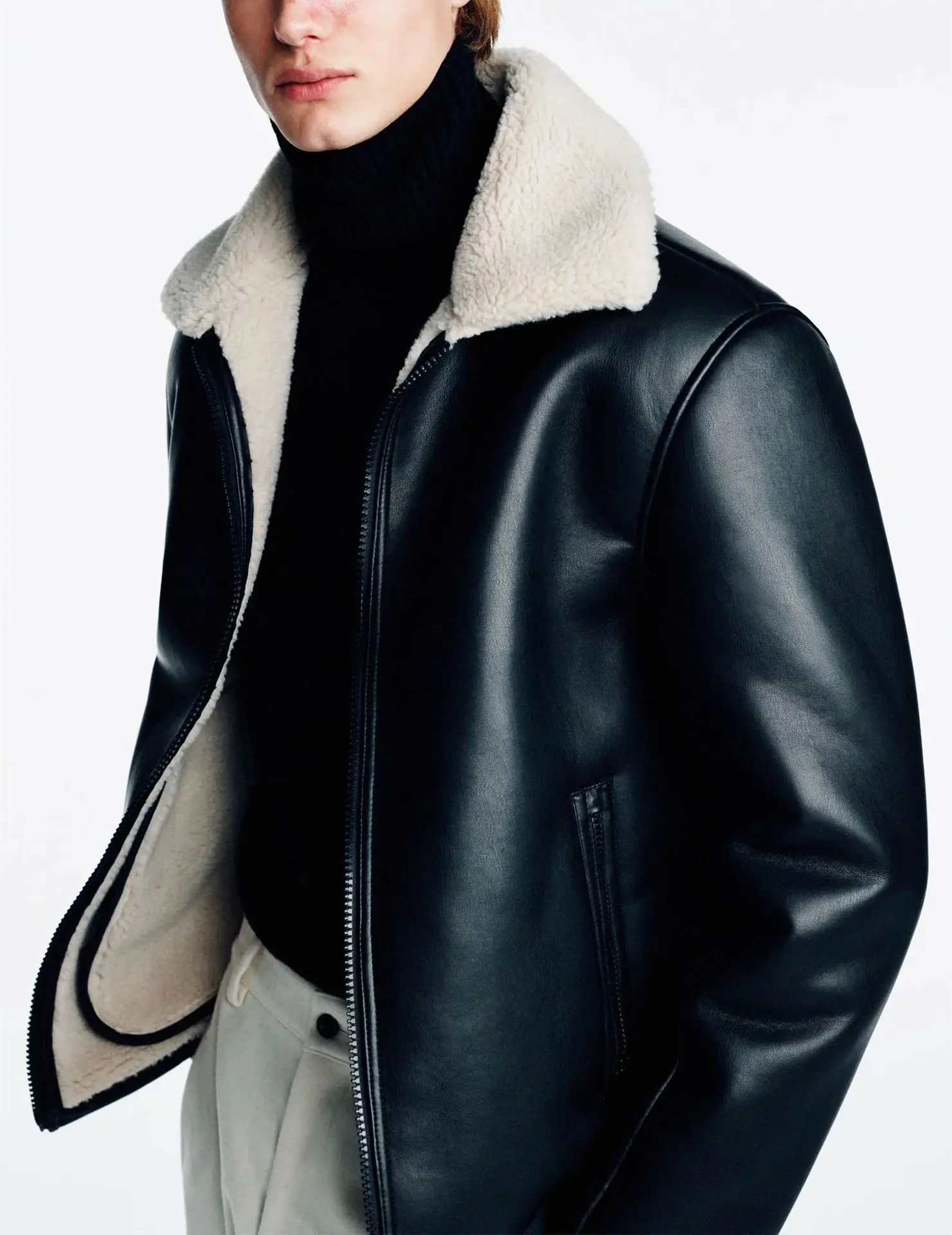 

New Clothing Slim Fit Leather Suede Motorcycle Double-sided Jacket 2023 Fashionable Men's Solid Color Windproof and Warm Jacket