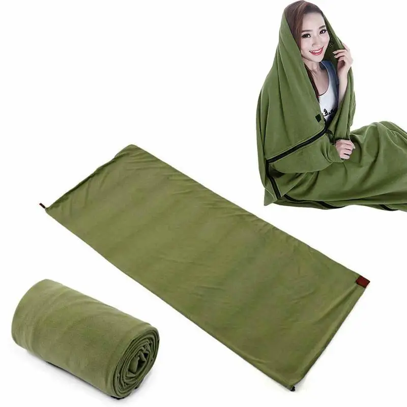 Sleeping Bag Liner Travel Sleep Sack with Zipper Comfortable Camping Sheet with Storage Bag Fleece Camping Blanket for Adults