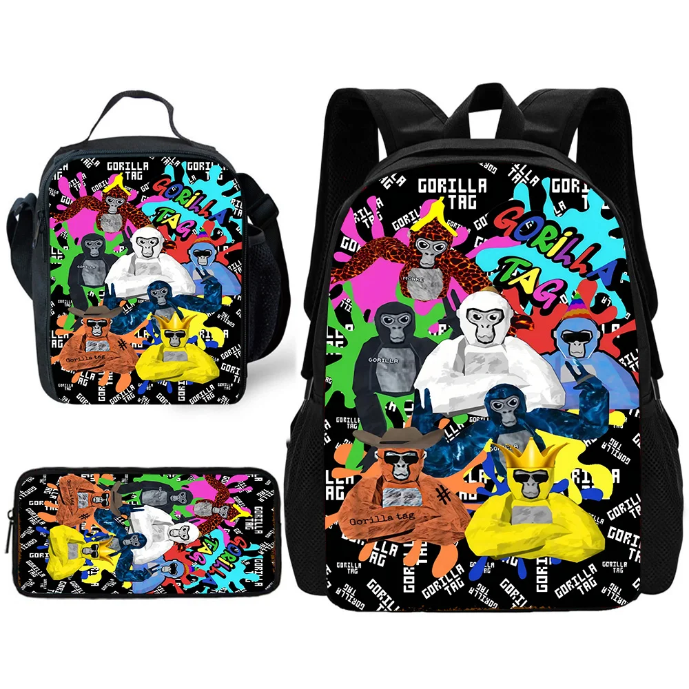 Cartoon Novelty Cool Gorilla Children's Backpack with Lunch and Pencil Bags - Perfect Gift