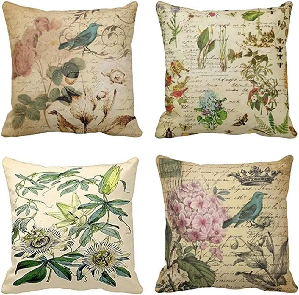 

Throw Pillow Covers Paris French Floral Decorative Pillow Cases Bird Rose Gardens Home Decor Square 16x16 Inches Pillowcases